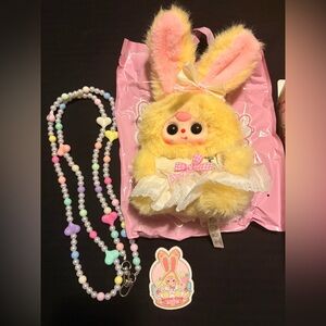 Fluffy Yellow Bunny Plush with Bow